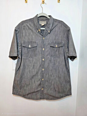 Duluth Trading Front Pocket Gray Shirt Men's Size L Short Sleeve 100% Cotton